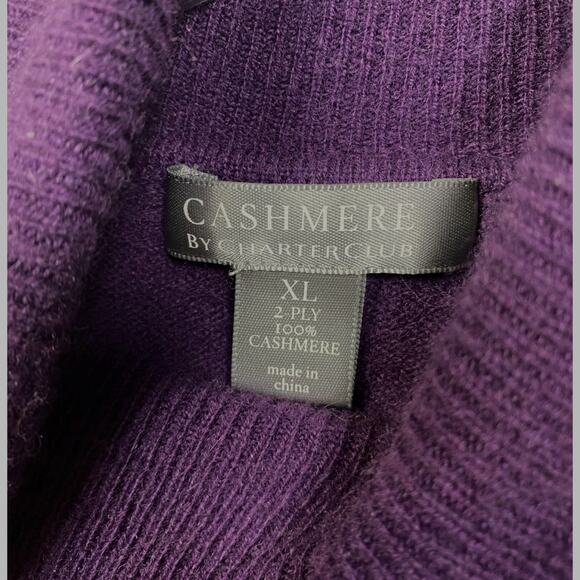 CHARTER CLUB XL 100% Cashmere Sweater Purple Relaxed Turtleneck See Measurements - Picture 3 of 12